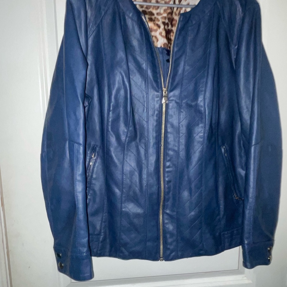Charter Club Navy Faux Leather Zip Front Jacket
